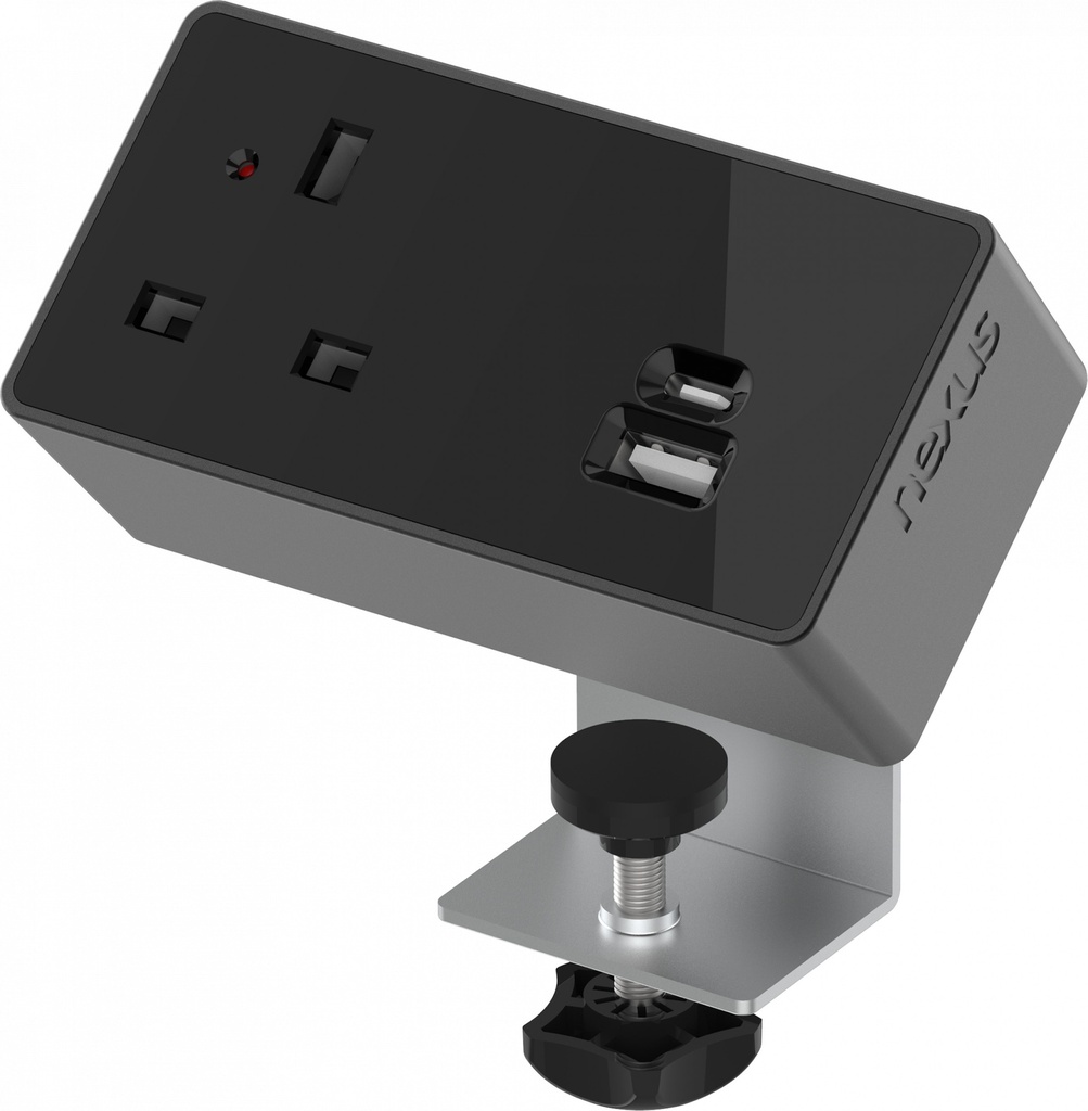 Desktop Power Module 1X 240V UK Socket, 100W Usb-C, 27W Usb-A Black Housing Black Veneer