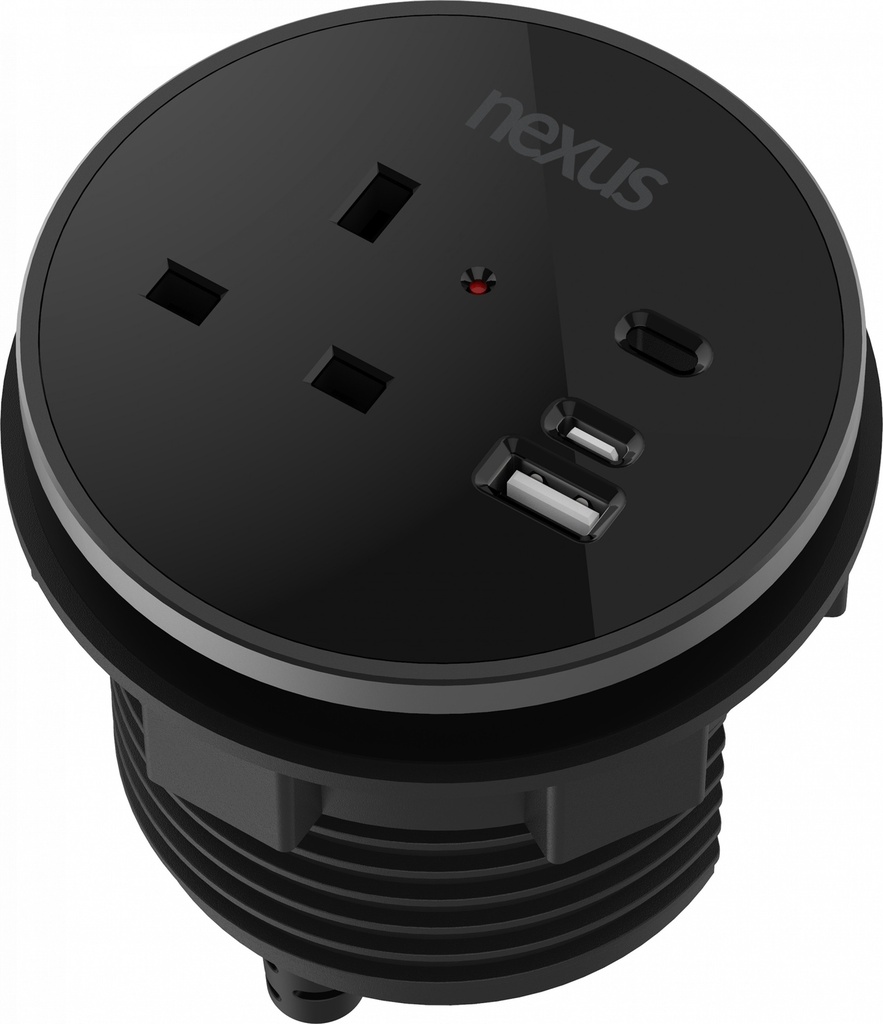 80Mm In-Desk Power Module 1X240V Uk Socket 30W Usb-C 27WUsb-A Black Housing Black Bezel Black Veneer (With Additional Usb-CKeystone Blank - Keystone NotSupplied)