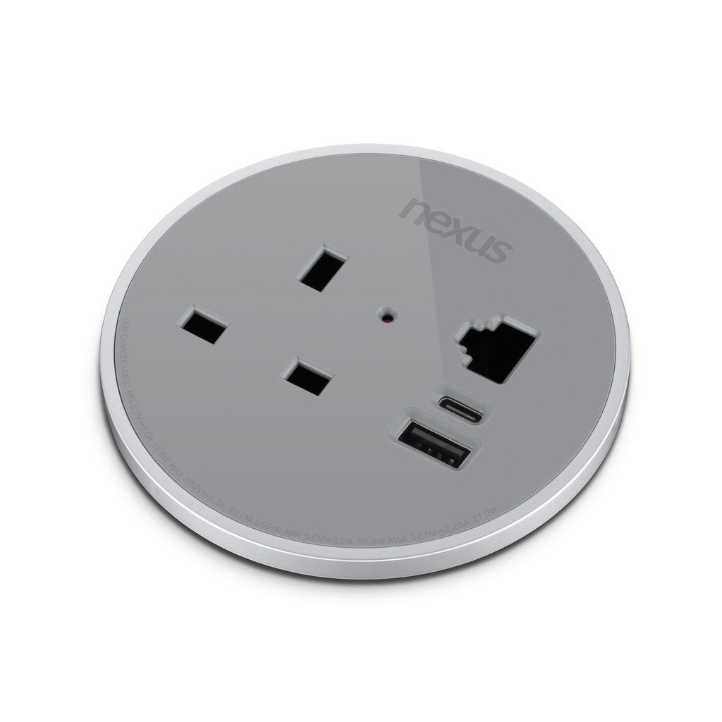 80Mm In-Desk Power Module 1X 240V Uk Socket, 30W Usb-C, 27W Usb-A, White Housing, White Bezel, White Veneer