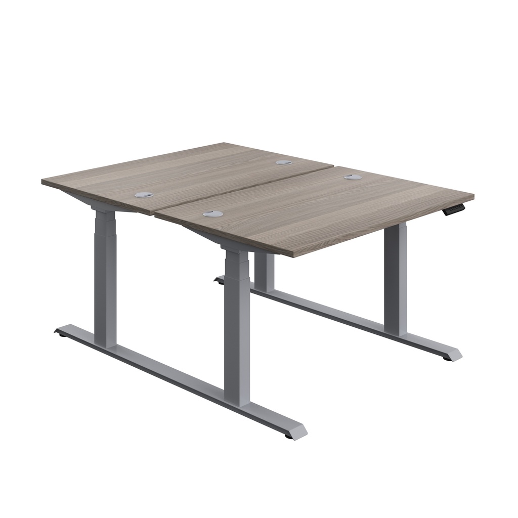 Economy Back To Back Sit Stand Desk (FSC) | 1200 X 800 | Grey Oak/Silver | 