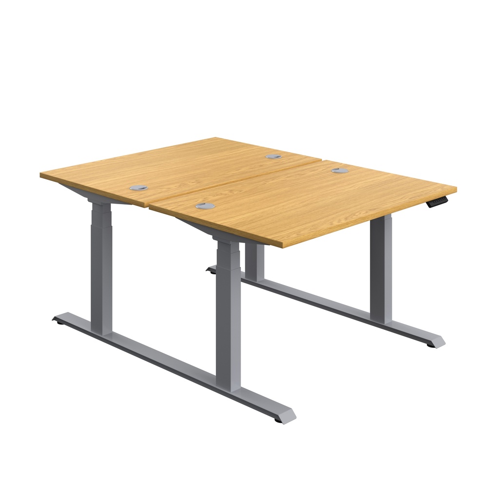 Economy Back To Back Sit Stand Desk (FSC) | 1200 X 800 | Nova Oak/Silver | 