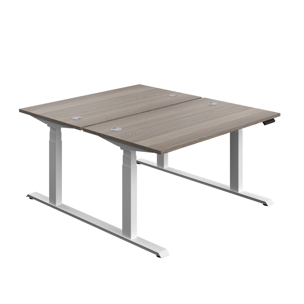 Economy Back To Back Sit Stand Desk (FSC) | 1400 X 800 | Grey Oak/White | 