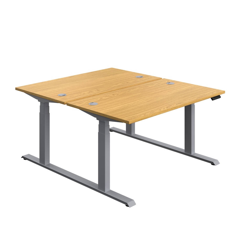 Economy Back To Back Sit Stand Desk (FSC) | 1400 X 800 | Nova Oak/Silver | 