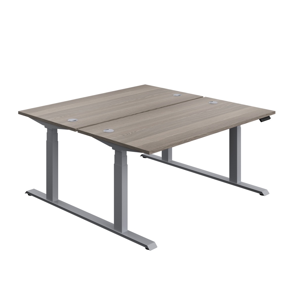 Economy Back To Back Sit Stand Desk (FSC) | 1600 X 800 | Grey Oak/Silver | 