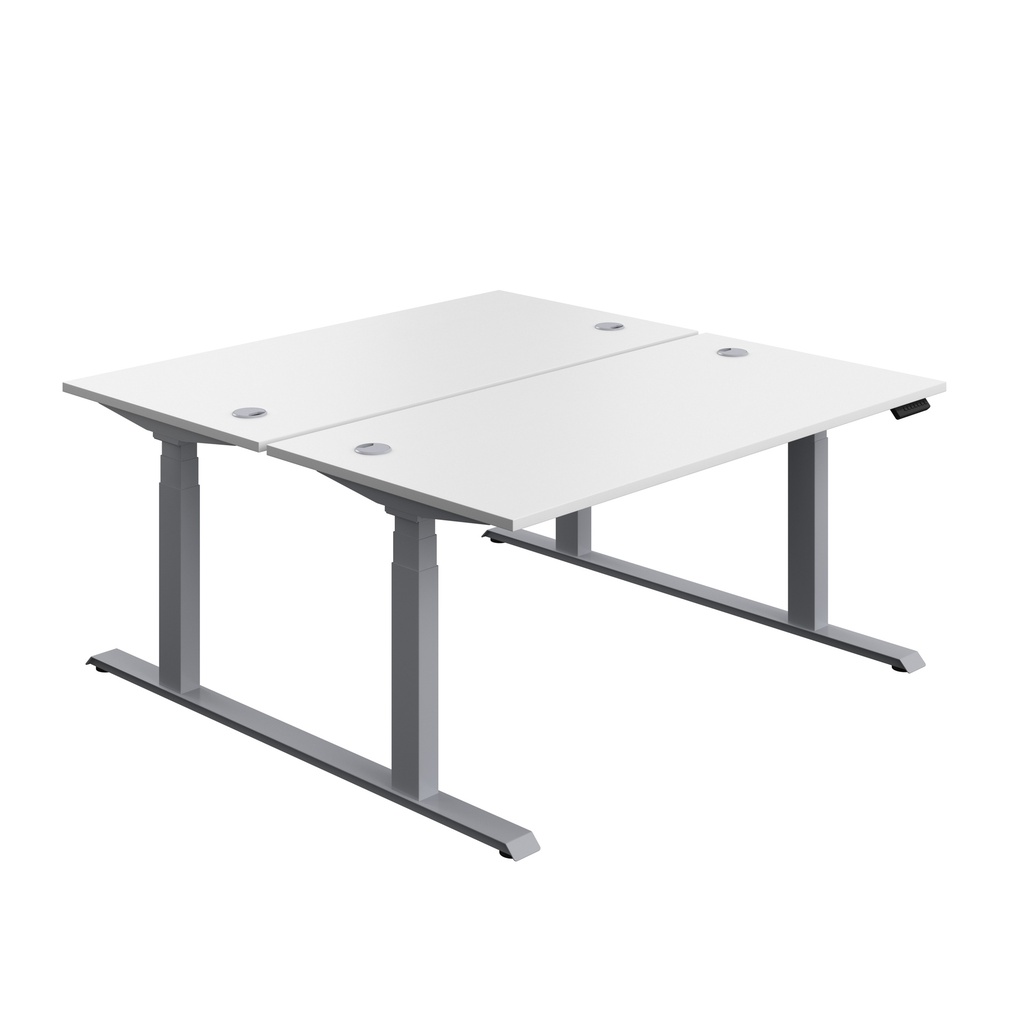 Economy Back To Back Sit Stand Desk (FSC) | 1600 X 800 | White/Silver | 