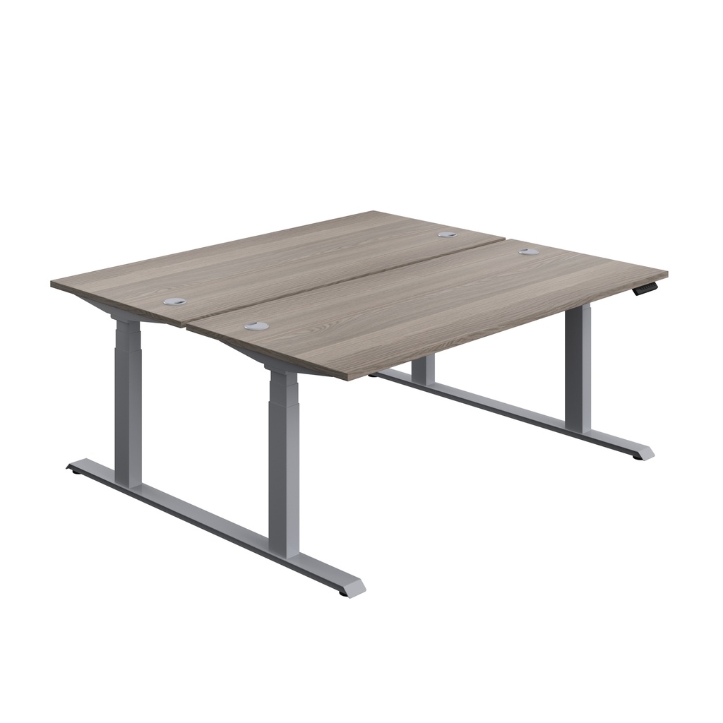 Economy Back To Back Sit Stand Desk (FSC) | 1800 X 800 | Grey Oak/Silver | 