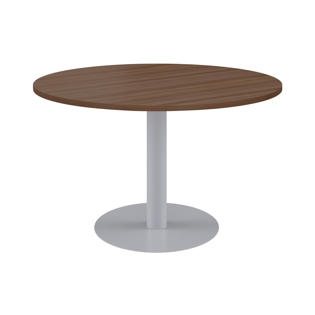 One Contract Meeting Table 1000 Diameter Silver Base Dark Walnut Top