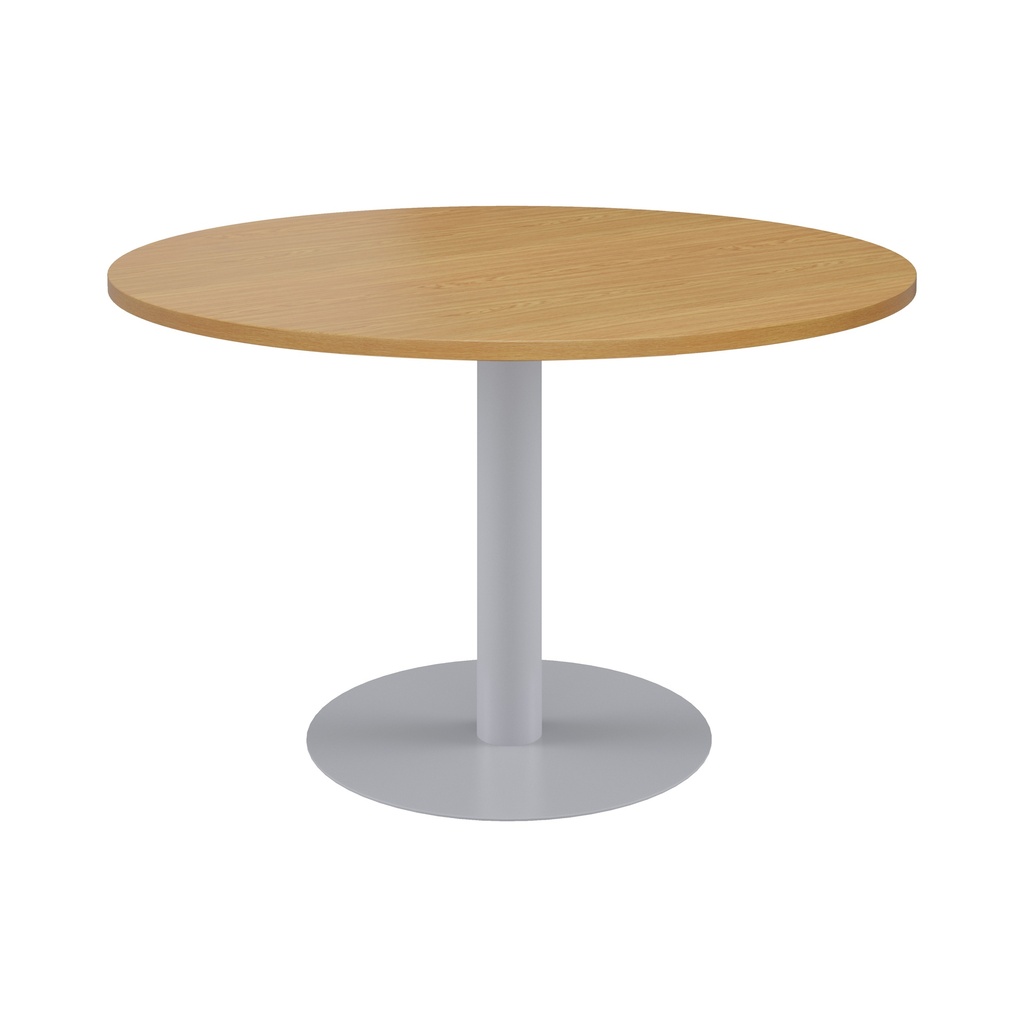 One Contract Meeting Table 1000 Diameter Silver Base Nova Oak Top