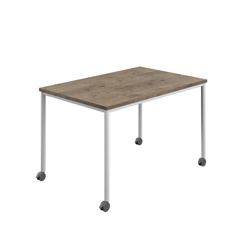 Titan Mobile Rectangular Table (FSC) | 1400 X 600 | White/Grey Nebraska Oak