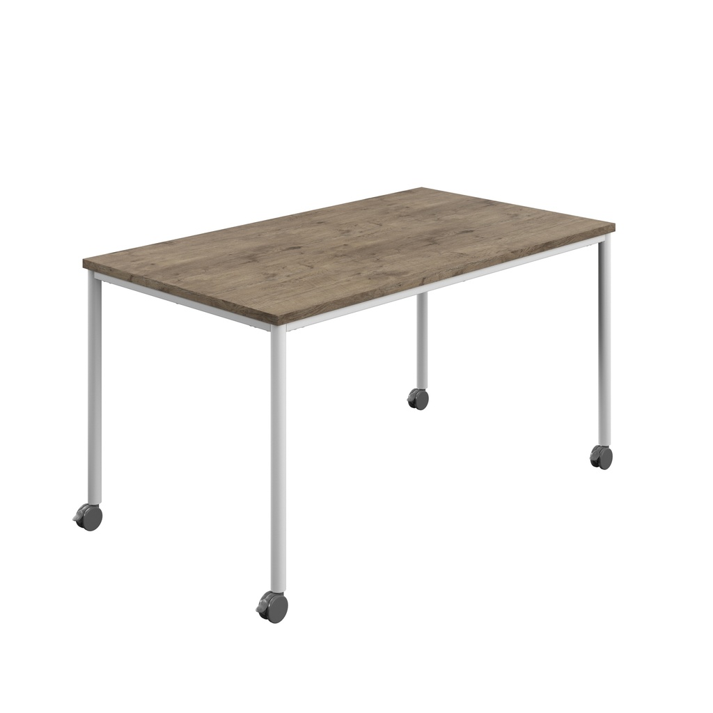 Titan Mobile Rectangular Table (FSC) | 1600 X 600 | White/Grey Nebraska Oak