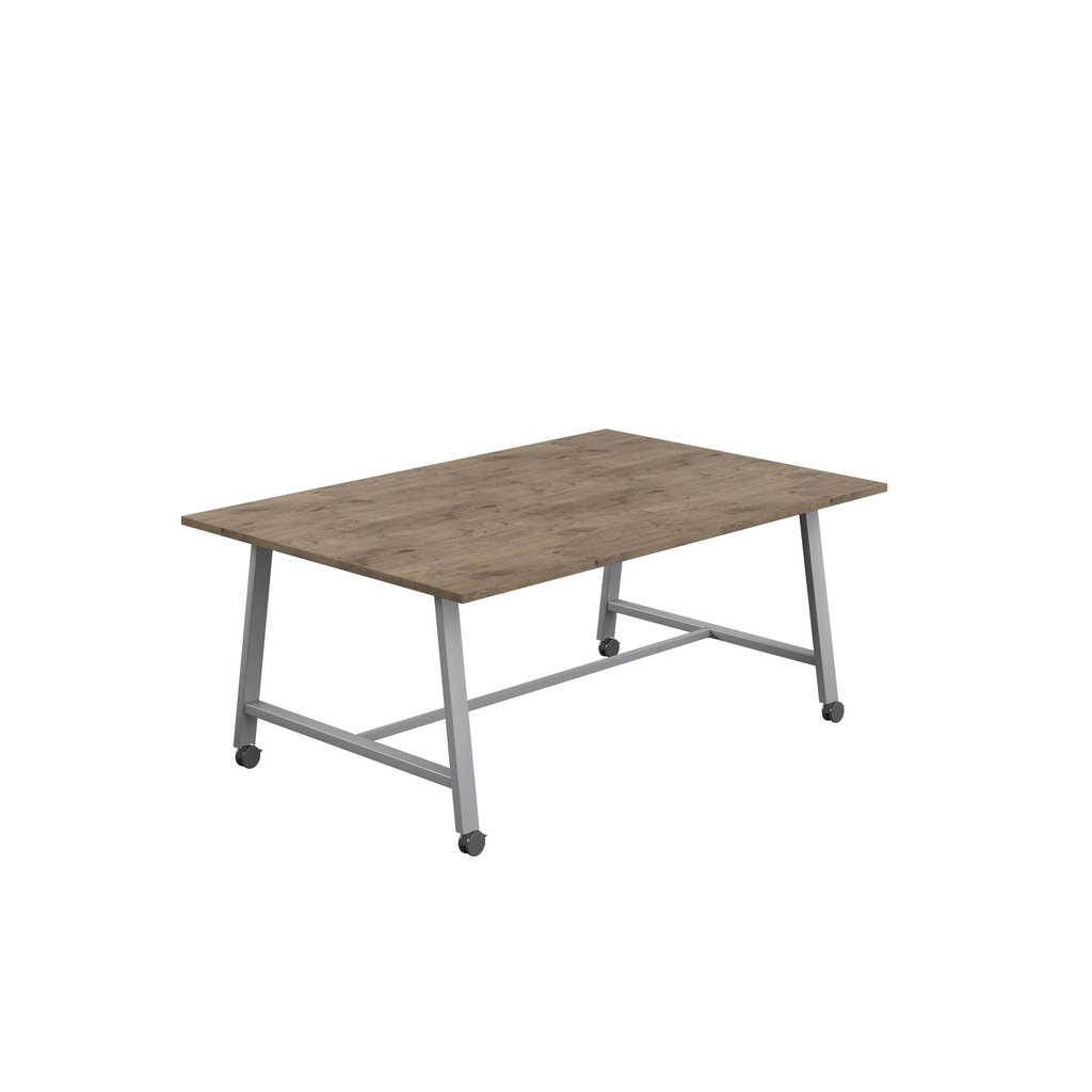 Titan Mobile Low Maker Rectangular Table (FSC) | 1800 X 1000 | Silver/Grey Nebraska Oak