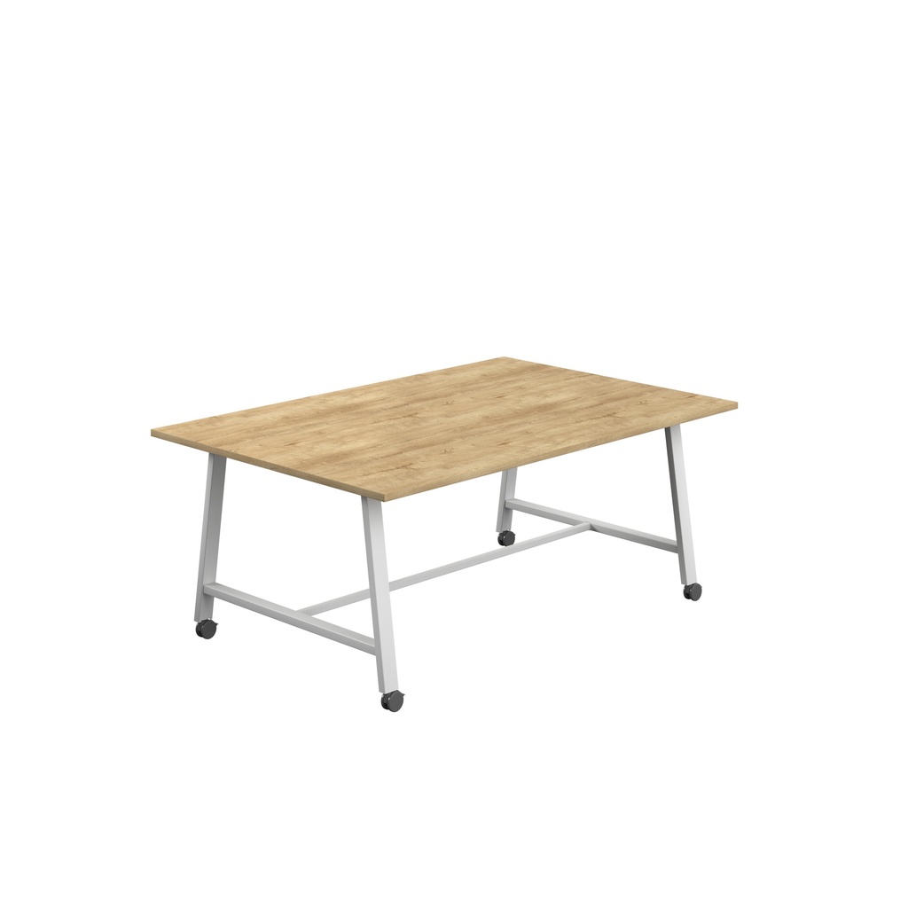 Titan Mobile Low Maker Rectangular Table (FSC) | 1800 X 1000 | White/Natural Nebraska Oak