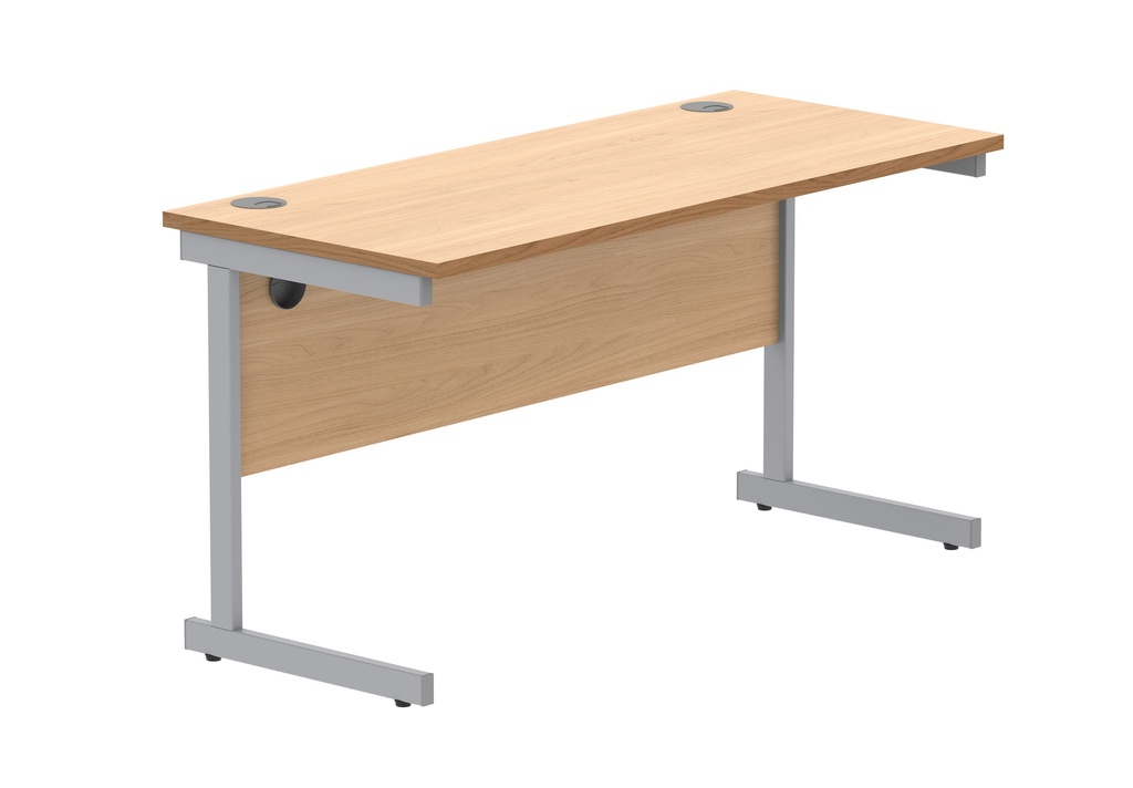 Office Rectangular Desk With Steel Single Upright Cantilever Frame (Fsc) | 1400X600 | Norwegian Beech/Silver