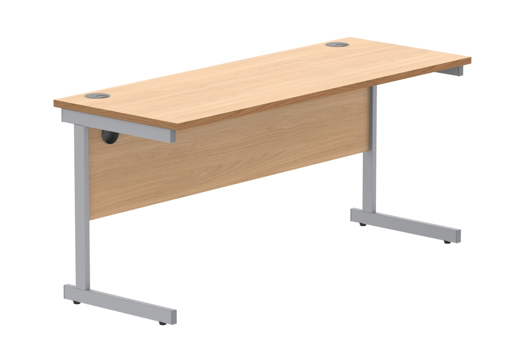 Office Rectangular Desk With Steel Single Upright Cantilever Frame (Fsc) | 1600X600 | Norwegian Beech/Silver