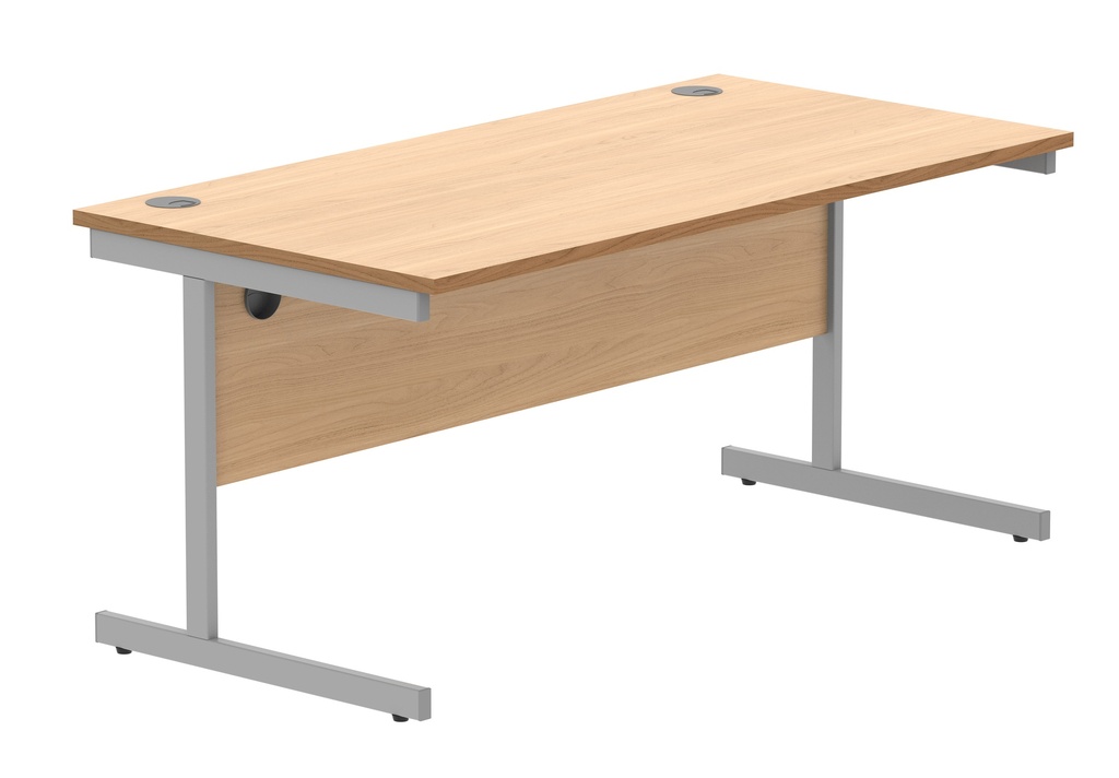 Office Rectangular Desk With Steel Single Upright Cantilever Frame (Fsc) | 1600X800 | Norwegian Beech/Silver