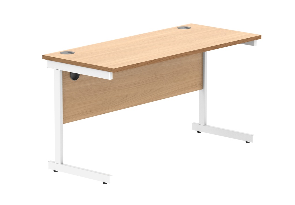 Office Rectangular Desk With Steel Single Upright Cantilever Frame (Fsc) | 1400X600 | Norwegian Beech/White