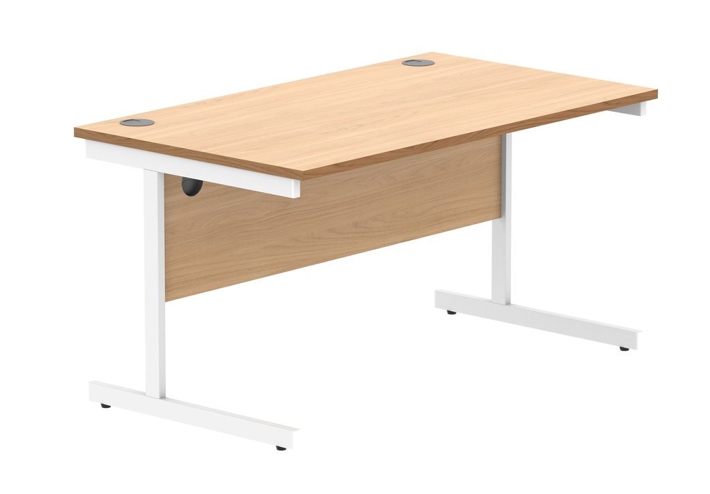 Office Rectangular Desk With Steel Single Upright Cantilever Frame (Fsc) | 1400X800 | Norwegian Beech/White