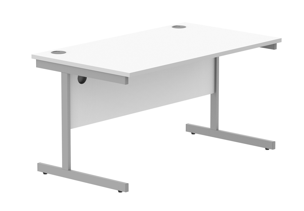 Office Rectangular Desk With Steel Single Upright Cantilever Frame (Fsc) | 1400X800 | Arctic White/Silver