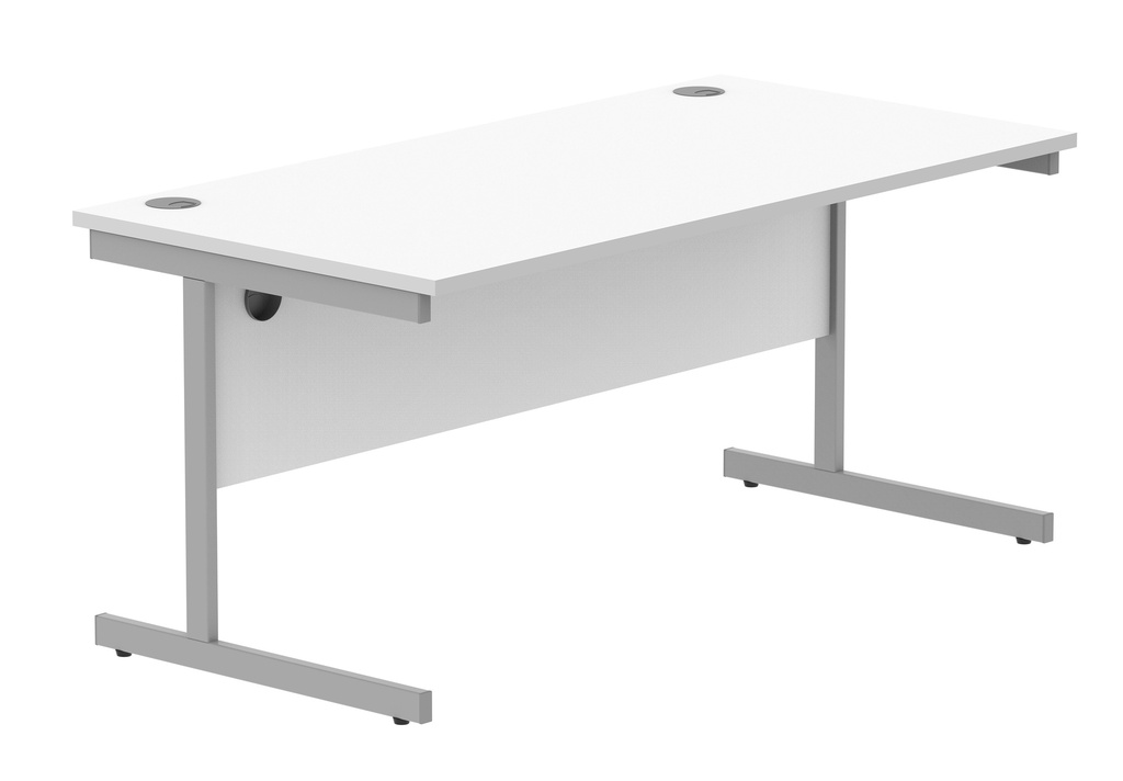 Office Rectangular Desk With Steel Single Upright Cantilever Frame (Fsc) | 1600X800 | Arctic White/Silver