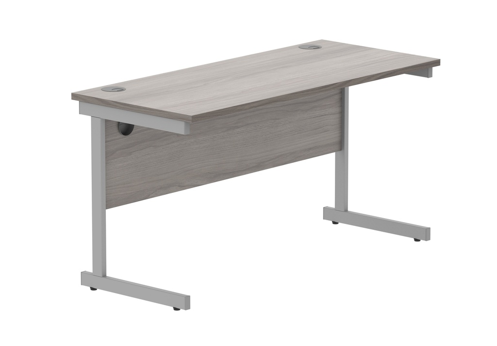 Office Rectangular Desk With Steel Single Upright Cantilever Frame (Fsc) | 1400X600 | Alaskan Grey Oak/Silver