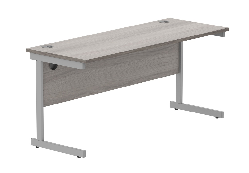 Office Rectangular Desk With Steel Single Upright Cantilever Frame (Fsc) | 1600X600 | Alaskan Grey Oak/Silver