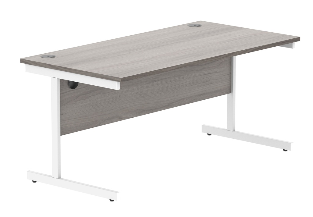 Office Rectangular Desk With Steel Single Upright Cantilever Frame (Fsc) | 1600X800 | Alaskan Grey Oak/White