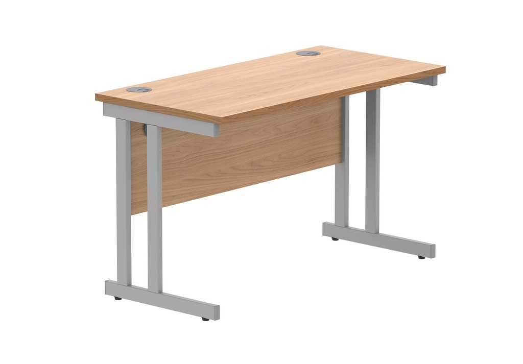 Office Rectangular Desk With Steel Double Upright Cantilever Frame (Fsc) | 1200X600 | Norwegian Beech/Silver