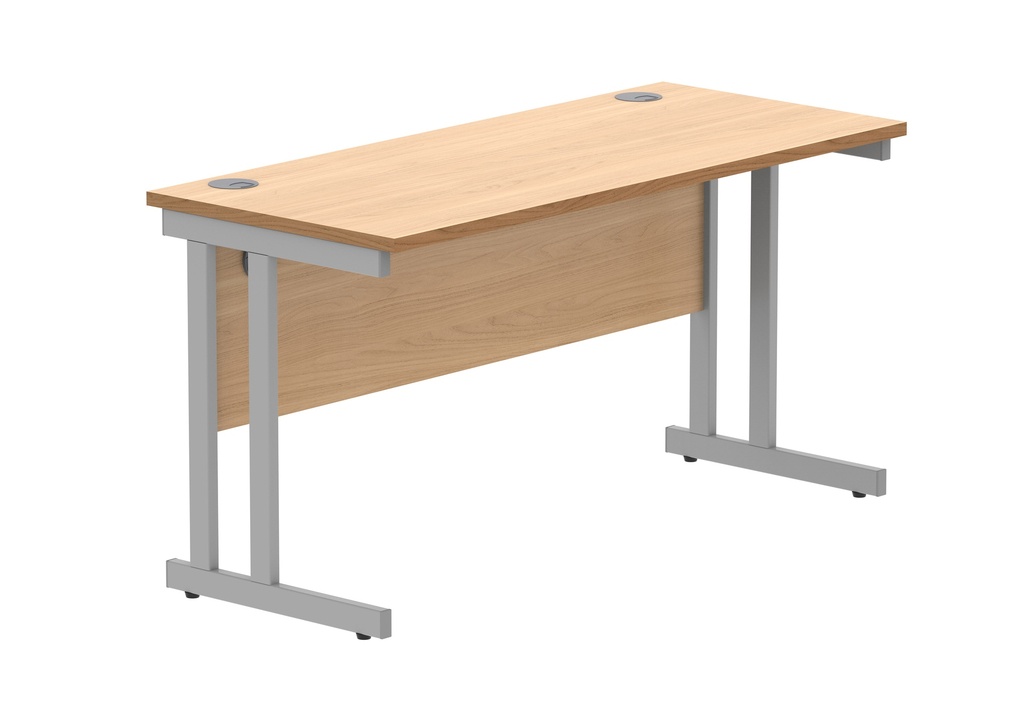 Office Rectangular Desk With Steel Double Upright Cantilever Frame (Fsc) | 1400X600 | Norwegian Beech/Silver