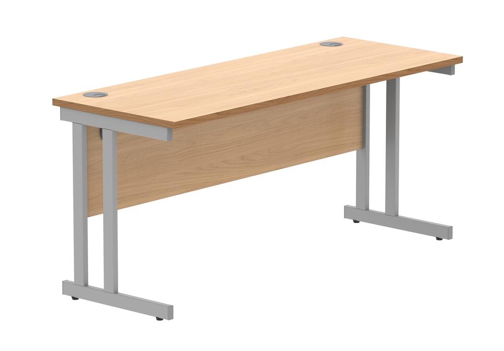 Office Rectangular Desk With Steel Double Upright Cantilever Frame (Fsc) | 1600X600 | Norwegian Beech/Silver