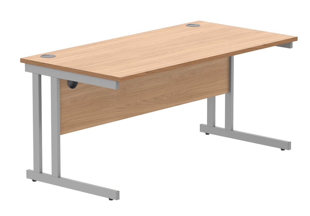 Office Rectangular Desk With Steel Double Upright Cantilever Frame (Fsc) | 1600X800 | Norwegian Beech/Silver