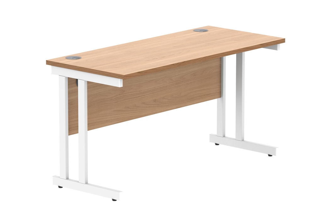 Office Rectangular Desk With Steel Double Upright Cantilever Frame (Fsc) | 1400X600 | Norwegian Beech/White