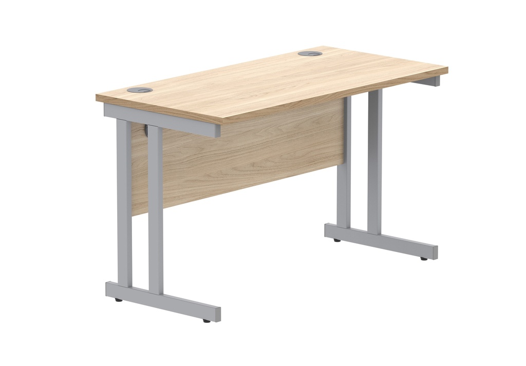 Office Rectangular Desk With Steel Double Upright Cantilever Frame (Fsc) | 1200X600 | Canadian Oak/Silver