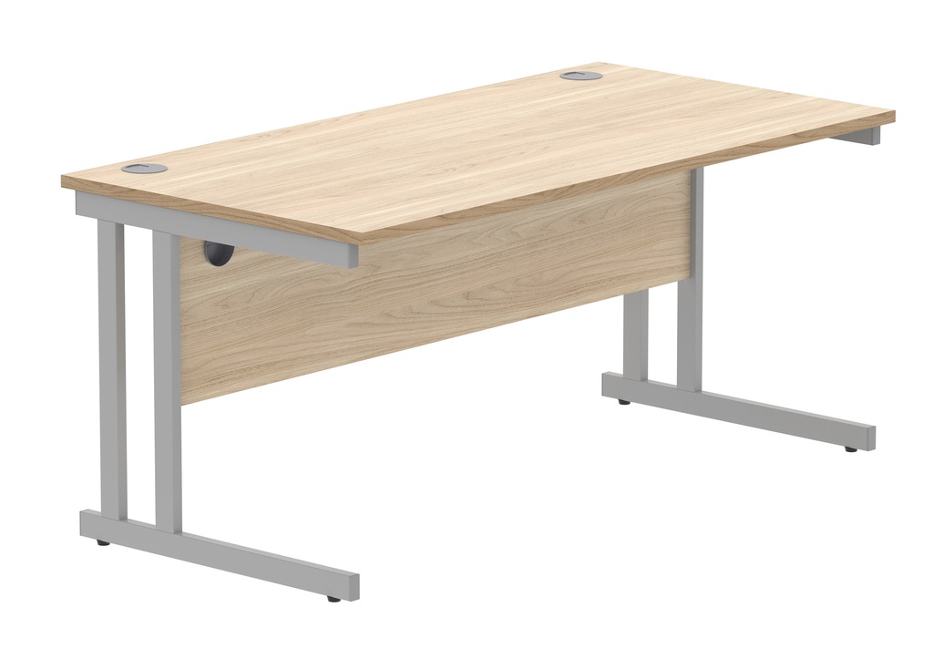 Office Rectangular Desk With Steel Double Upright Cantilever Frame (Fsc) | 1600X800 | Canadian Oak/Silver