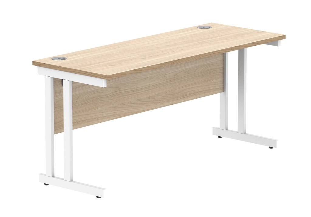 Office Rectangular Desk With Steel Double Upright Cantilever Frame (Fsc) | 1600X600 | Canadian Oak/White