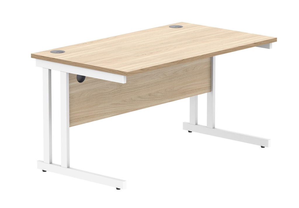 Office Rectangular Desk With Steel Double Upright Cantilever Frame (Fsc) | 1400X800 | Canadian Oak/White