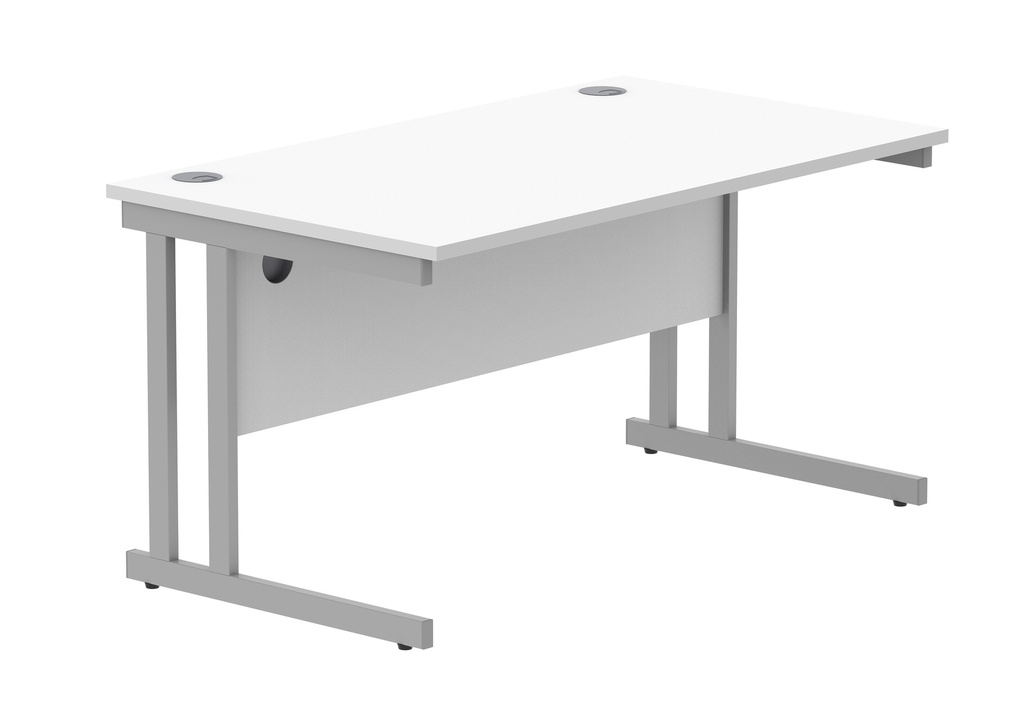 Office Rectangular Desk With Steel Double Upright Cantilever Frame (Fsc) | 1400X800 | Arctic White/Silver