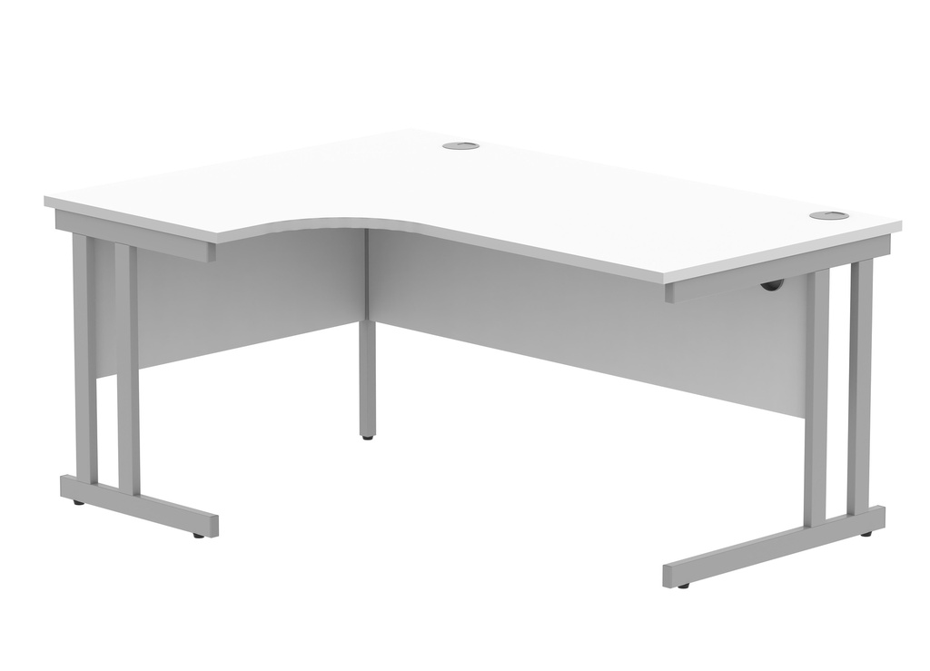 Office Left Hand Corner Desk With Steel Double Upright Cantilever Frame (Fsc) | 1600X1200 | Arctic White/Silver