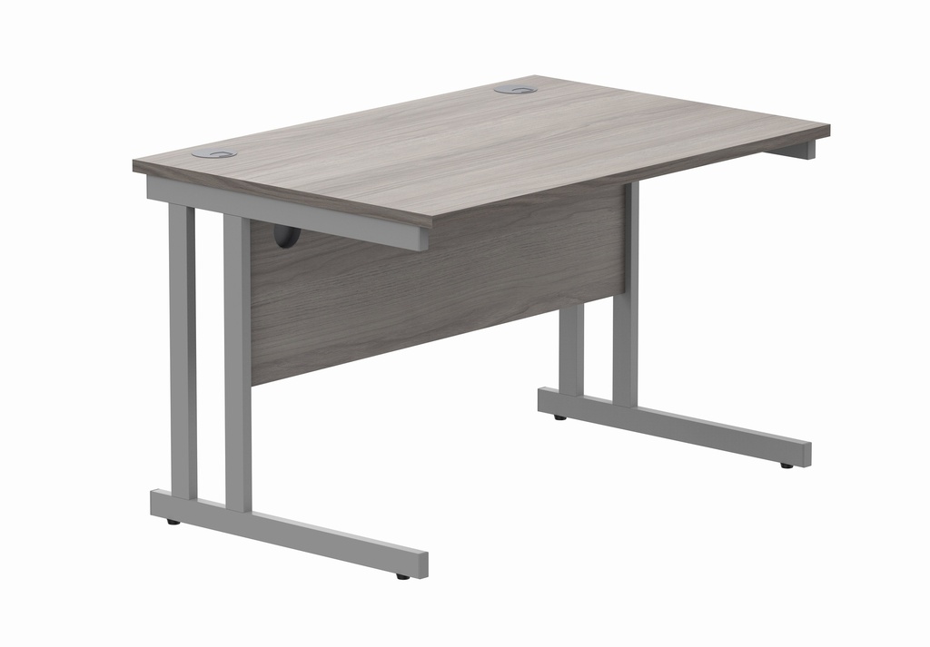 Office Rectangular Desk With Steel Double Upright Cantilever Frame (Fsc) | 1200X800 | Alaskan Grey Oak/Silver