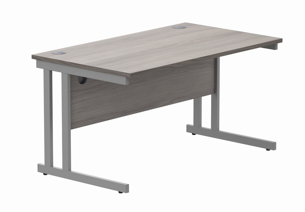 Office Rectangular Desk With Steel Double Upright Cantilever Frame (Fsc) | 1400X800 | Alaskan Grey Oak/Silver