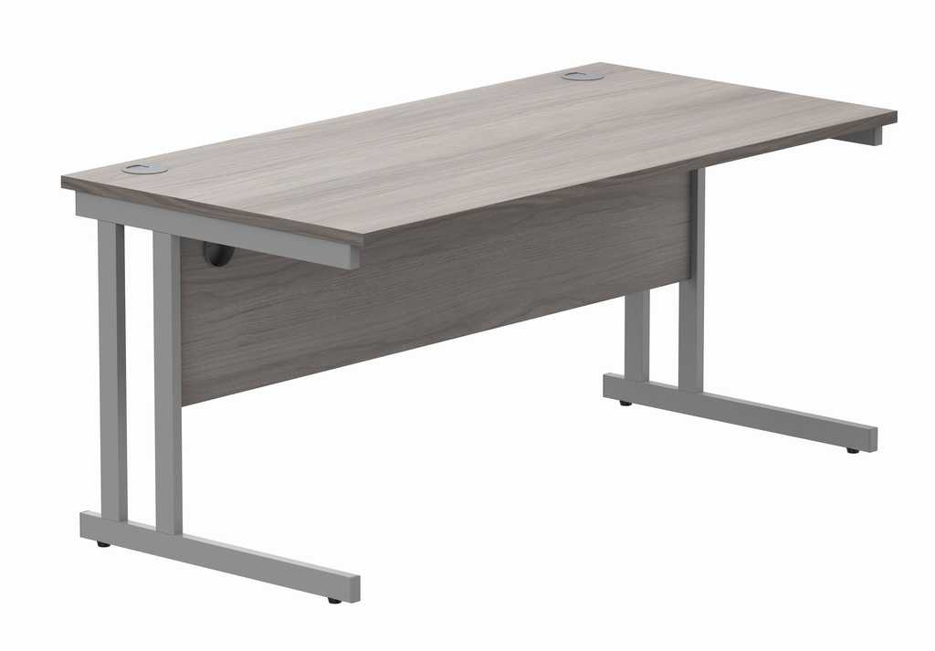 Office Rectangular Desk With Steel Double Upright Cantilever Frame (Fsc) | 1600X800 | Alaskan Grey Oak/Silver