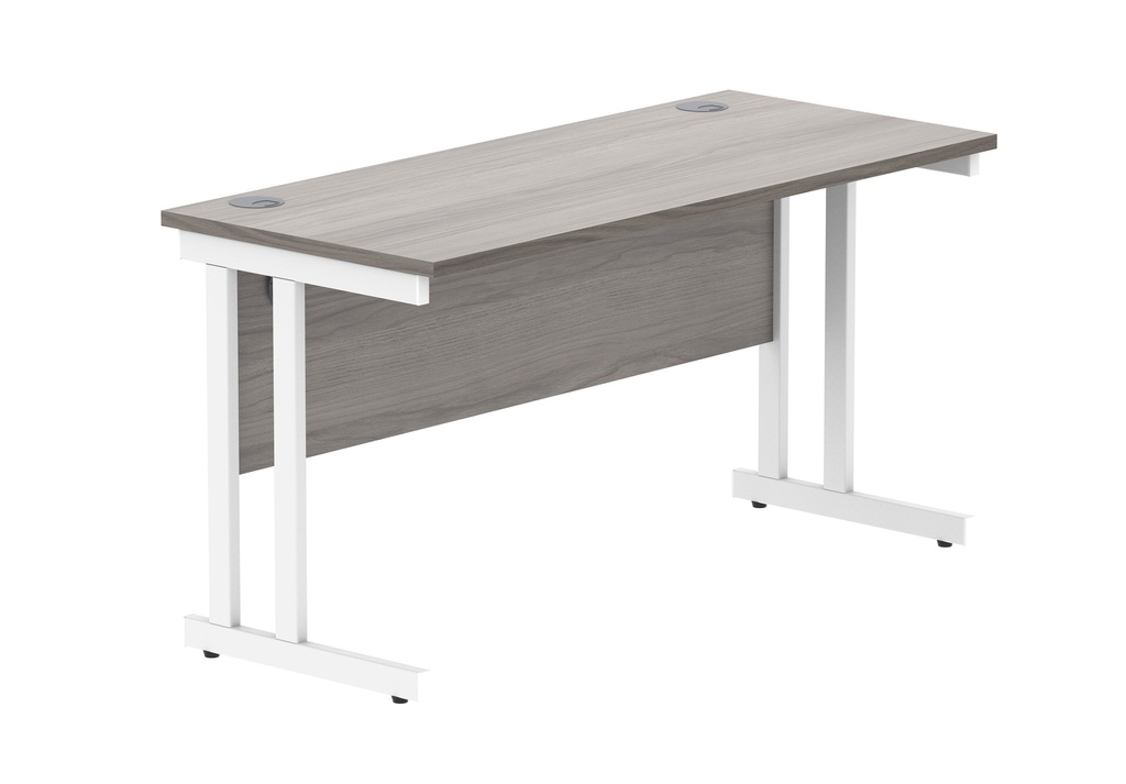 Office Rectangular Desk With Steel Double Upright Cantilever Frame (Fsc) | 1400X600 | Alaskan Grey Oak/White