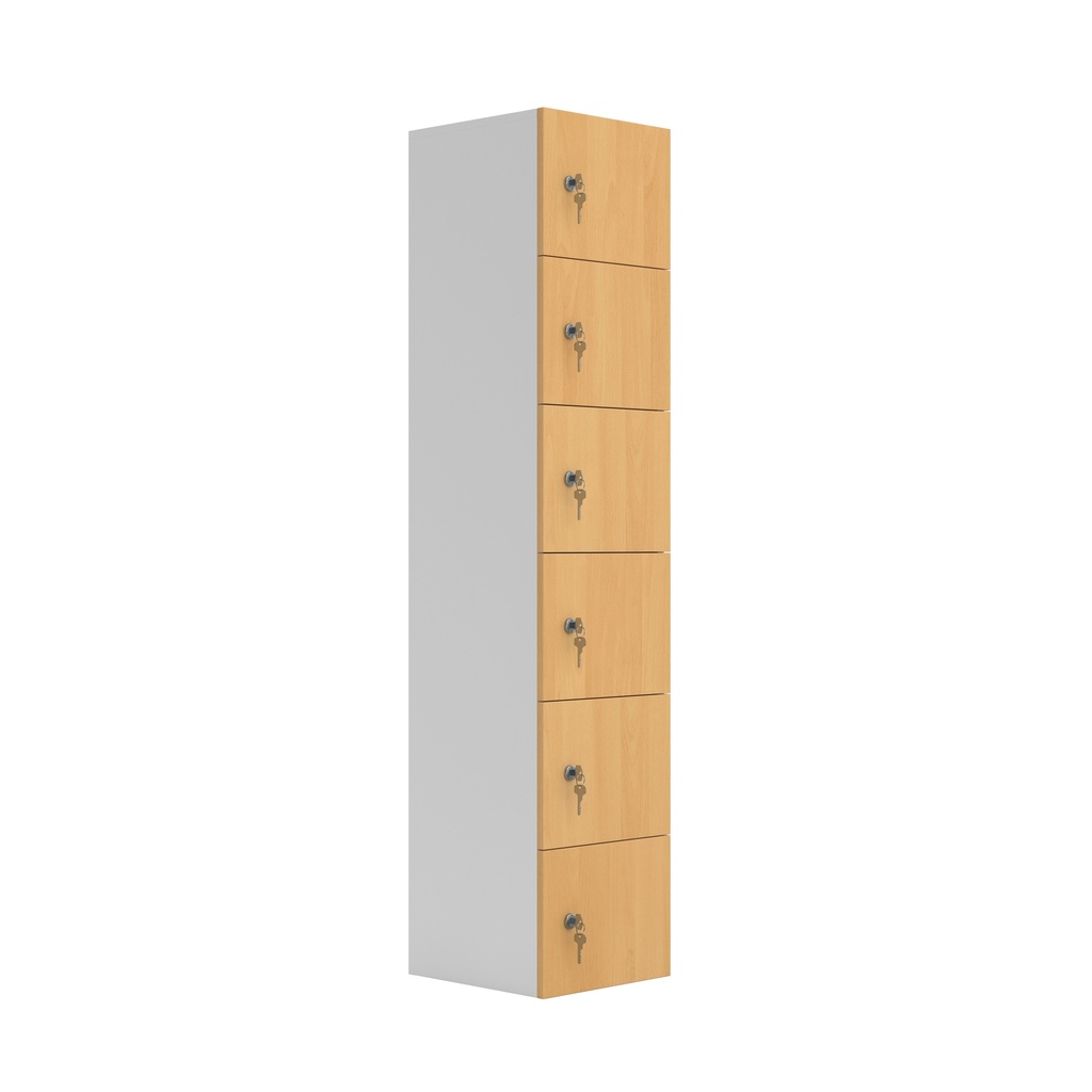 Wooden Locker 6 Door Beech W346Mm D397 H1900 With Cam Lock (FSC)