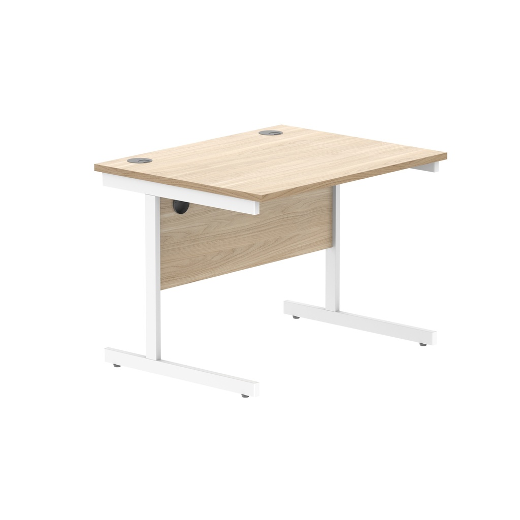 Office Rectangular Desk With Steel Single Upright Cantilever Frame (Fsc) | 800X800 | Canadian Oak/White