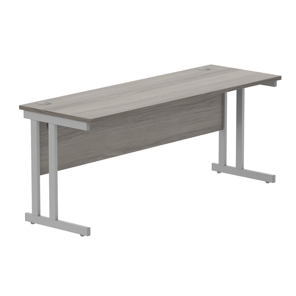 Office Rectangular Desk With Steel Double Upright Cantilever Frame (Fsc) | 1800X600 | Alaskan Grey Oak/Silver