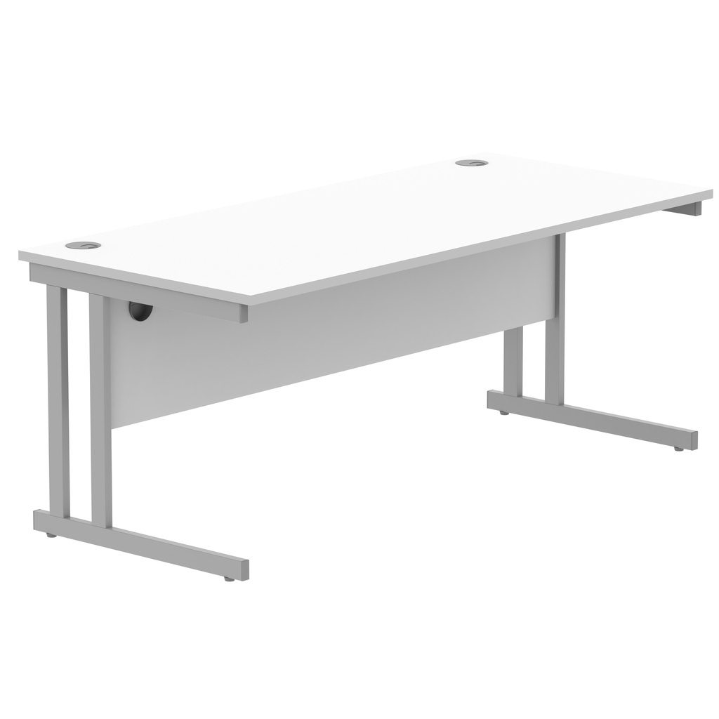 Office Rectangular Desk With Steel Double Upright Cantilever Frame (Fsc) | 1800X800 | Arctic White/Silver