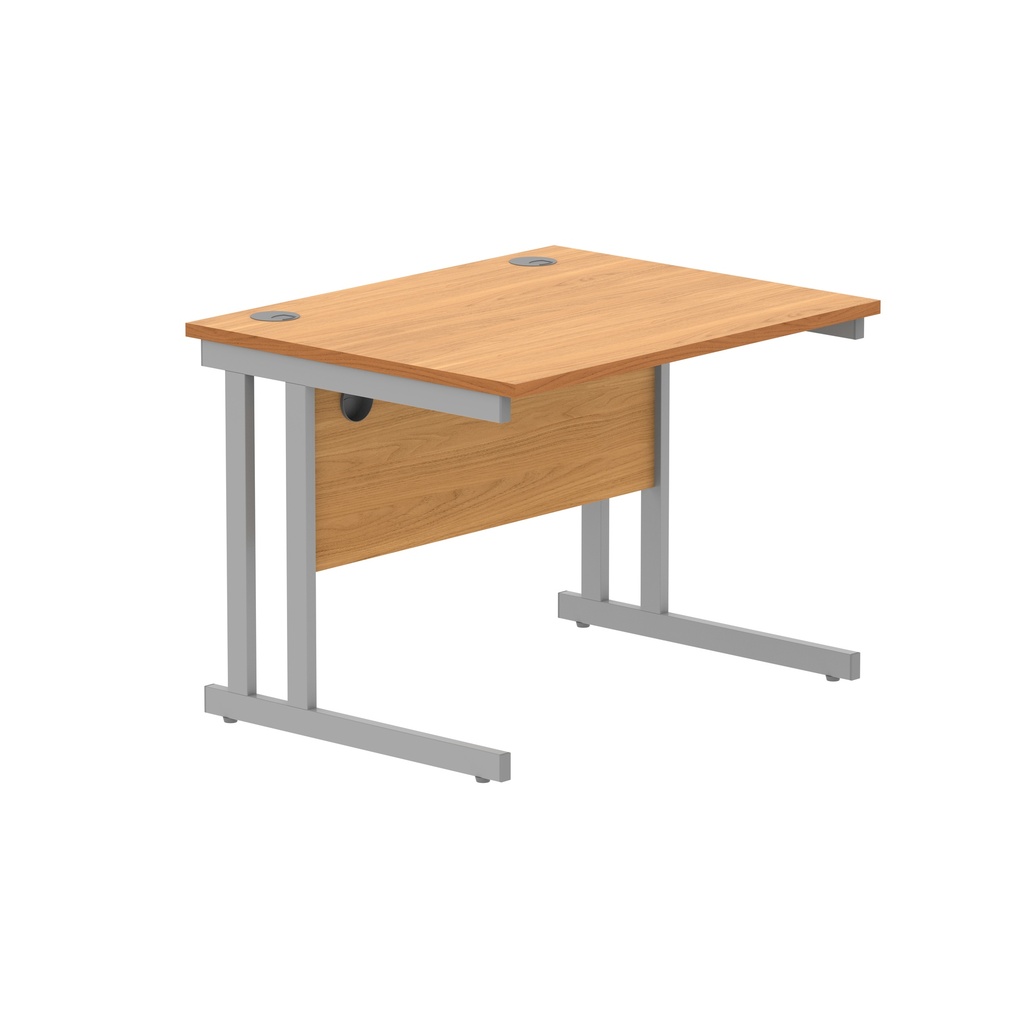 Office Rectangular Desk With Steel Double Upright Cantilever Frame (Fsc) | 800X800 | Norwegian Beech/Silver