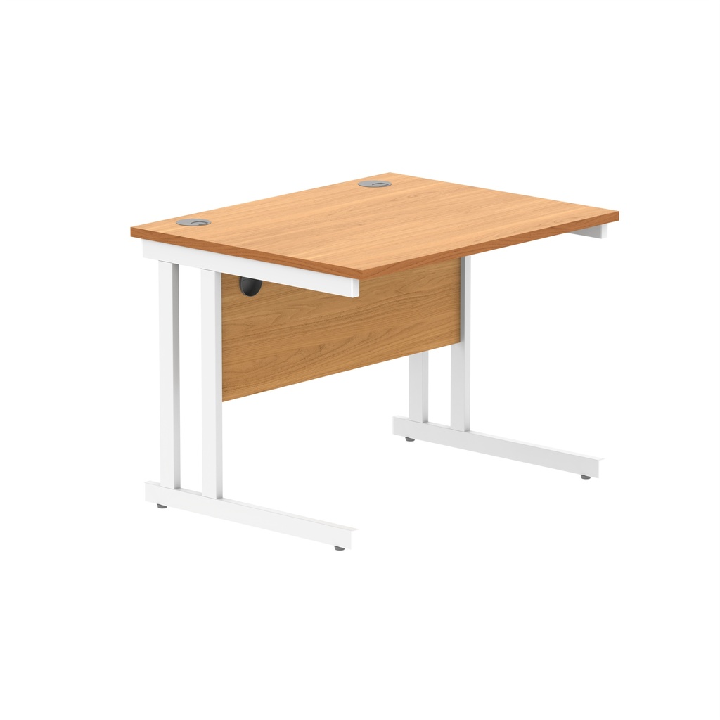 Office Rectangular Desk With Steel Double Upright Cantilever Frame (Fsc) | 800X800 | Norwegian Beech/White