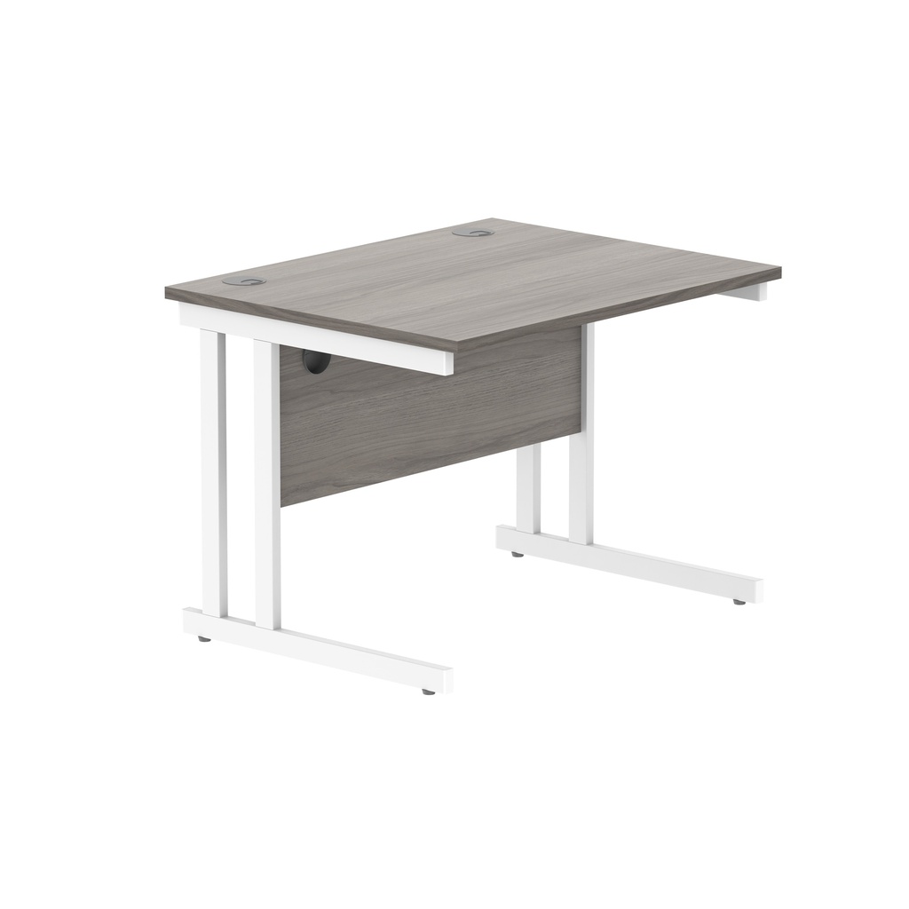 Office Rectangular Desk With Steel Double Upright Cantilever Frame (Fsc) | 800X800 | Alaskan Grey Oak/White