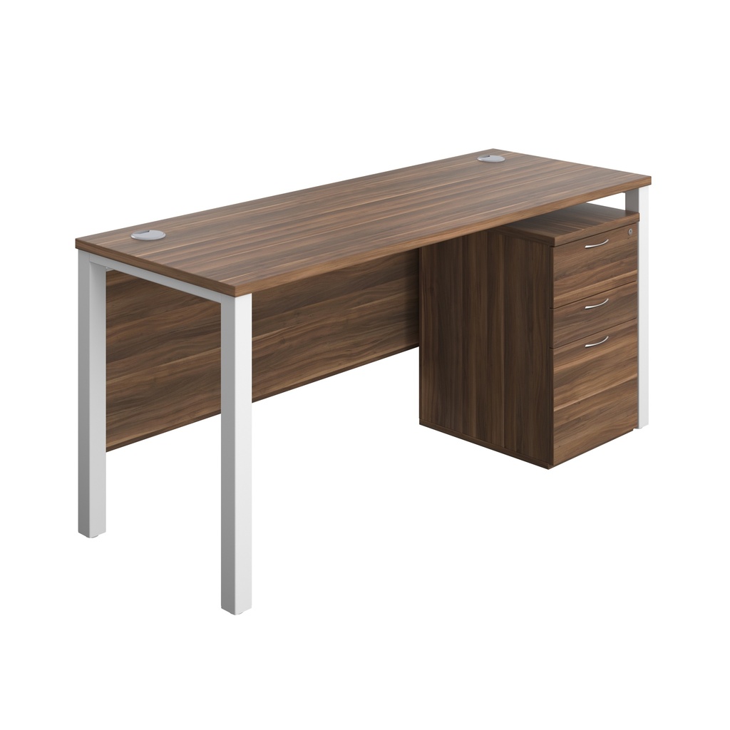 Goal Post Rectangular Desk + 3 Drawer High Mobile Pedestal (FSC) | 1600x600 | Dark walnut/White | 