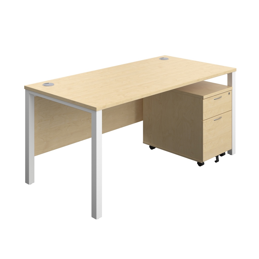 Goal Post Rectangular Desk + 2 Drawer Mobile Pedestal (FSC) | 1600x800 | Maple/White | 